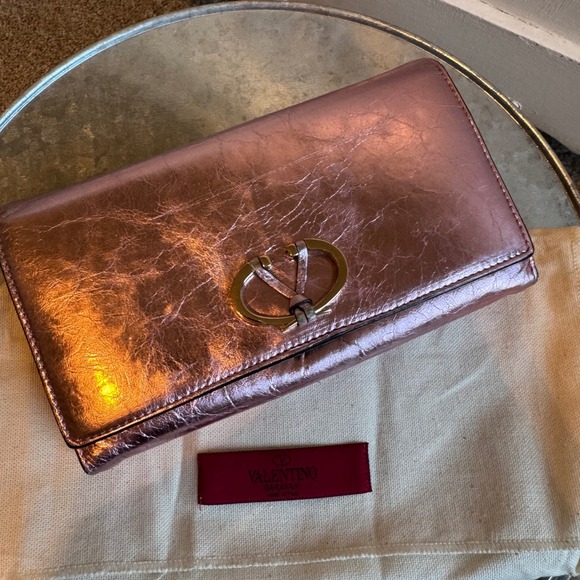 Valentino Garavani Pink Foiled Metallic Leather Wallet
